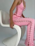 Sexy fashion suit wearing rope waist revealing sweater trend two-piece set 2021 NEW