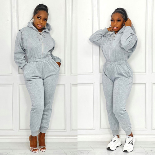 Autumn and winter new casual sweater pull hooded sports jumpsuit  S-5XL