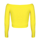 2021 autumn winter solid color sexy temperament Pullover straight neck Long Sleeve T-Shirt Top
