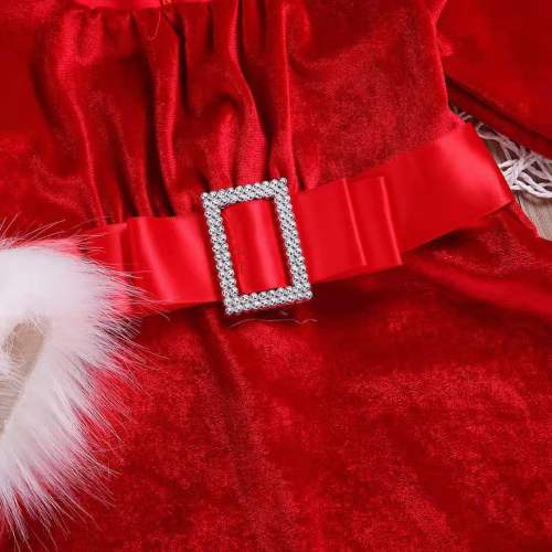 Christmas long-sleeved Korean velvet red dress girl princess dress