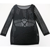 2021 autumn winter fashion sexy round neck perspective polyester mesh hollow out large dress