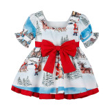 ins Christmas children's santa claus print big bow skirt girls dress children skirt