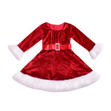 Christmas long-sleeved Korean velvet red dress girl princess dress