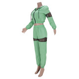 Fashion leisure hooded mesh stitching sports waterproof two-piece suit