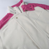Fashion trend color contrast design high collar plush jacket waist loose loose workwear jacket