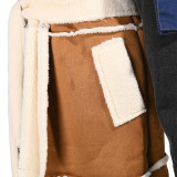 Winter fashion brand new plus velvet denim stitching jacket lamb hair liner large lapel long thick cotton jacket