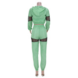 Fashion leisure hooded mesh stitching sports waterproof two-piece suit