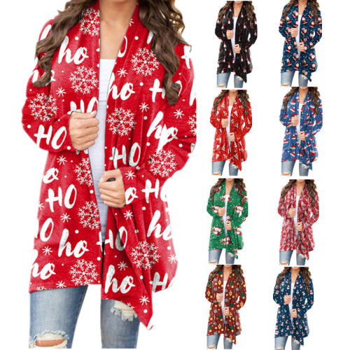 2021 Fall Winter Christmas Printed Casual Long Sleeve Cardigan Jacket（Ten colors）