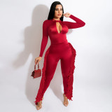 2021 autumn and winter women's wear hanging neck, strapless, tassels, back zipper, fashion and sexy one-piece pants