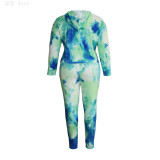 2021 fall plus size women's casual suit, fashion slim, tie-dye printing two-piece suit