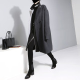2021 autumn winter new coat left and right color matching large lapel medium and long double breasted Korean wool coat