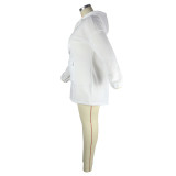Plus size women's 2021 fall/winter hooded drawstring zipper loose plus fleece sweater