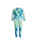 2021 fall plus size women's casual suit, fashion slim, tie-dye printing two-piece suit