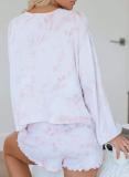 Tie-dye pajamas 2021 long-sleeved outer wear solid color casual home service suit