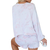 Tie-dye pajamas 2021 long-sleeved outer wear solid color casual home service suit
