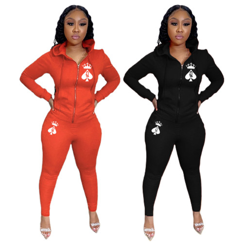 2021 autumn and winter new women's hooded leisure sports sweater two-piece set