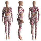 2021 women's printed pin fashion sexy casual autumn winter long suit two piece set