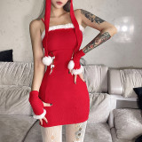 2021 Fall Christmas Solid Color Slim Fashion Frayed Sexy Sling Dress