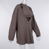 2021 autumn sexy vest + V-neck long-sleeved loose pullover two-piece suit