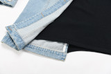 Trendy brand stitching denim waist belted sweater spring and autumn thin loose top