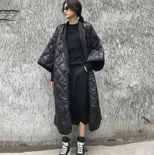 Dark wind winter new style Japanese bandage nightgown loose large size long cotton coat cotton coat