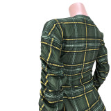 Autumn / winter 2021 fashion Plaid bandage pleated sleeve dress