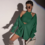 2021 autumn sexy vest + V-neck long-sleeved loose pullover two-piece suit