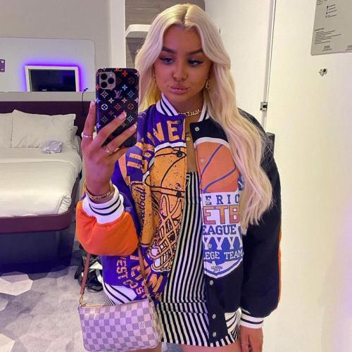 2021 autumn winter new street style letter basketball printed thick coat