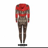 Aw2021 hoodie with pocket multicolor leopard print two piece set