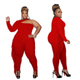 Plus size women's hanging neck strapless top + tasseled leggings two-piece suit