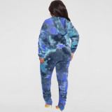 Autumn and winter 2021 new tie dye printing fashion casual two-piece set large women's suit