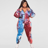 Autumn and winter 2021 new tie dyeing loose fashion leisure two-piece set large women's suit