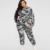 Autumn and winter 2021 new camouflage loose fashion casual two-piece set large women's suit