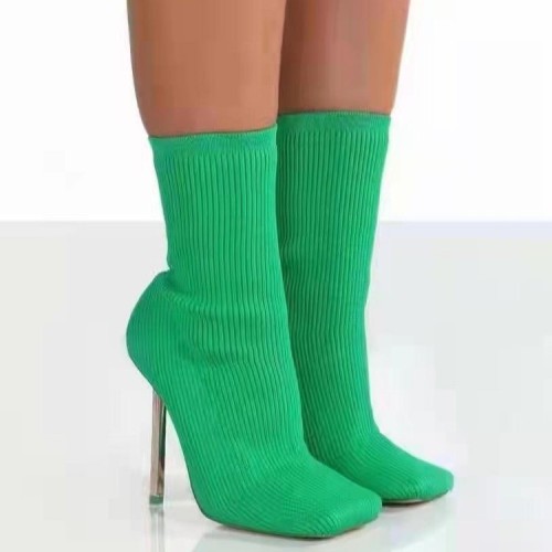 2021 Square Toe Stiletto Knitted Fashion Socks Boots Large Size Stretch High Heel Boots