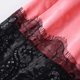 2021 sleeping dress long sleeve lace long shirt sexy autumn and winter new simulation Silk Bandage Dress