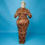 Autumn and winter 2021 new Tight Sexy Leopard large women's dress