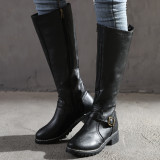 2021 winter plus size belt buckle low heel high boots side zipper knight women's boots Martin boots