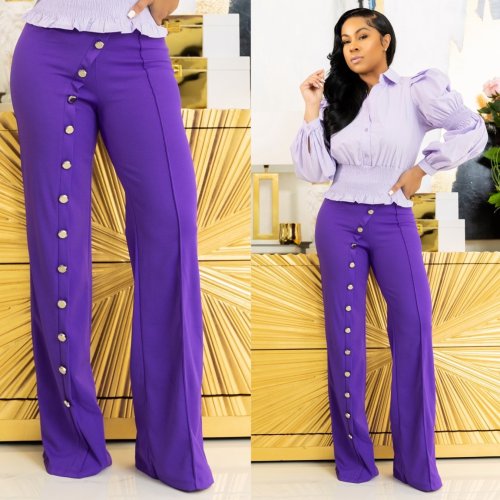 2021 autumn winter fashion new silver button casual pants pants