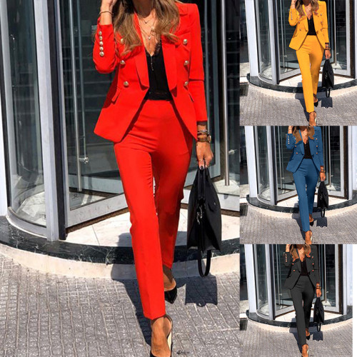 2021 autumn winter small suit solid color casual two-piece suit