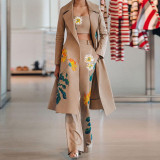 2021 autumn winter new fashion temperament long printed windbreaker coat set