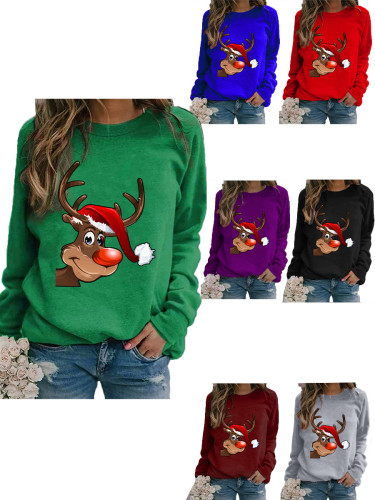 2021 autumn winter new Christmas printed long sleeve round neck sweater