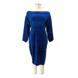 2021 autumn winter one shoulder Vintage velvet dress dress dress large women's wear