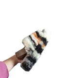Color-blocking plush cotton slippers