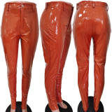 2021 autumn and winter women's split bright leather leggings