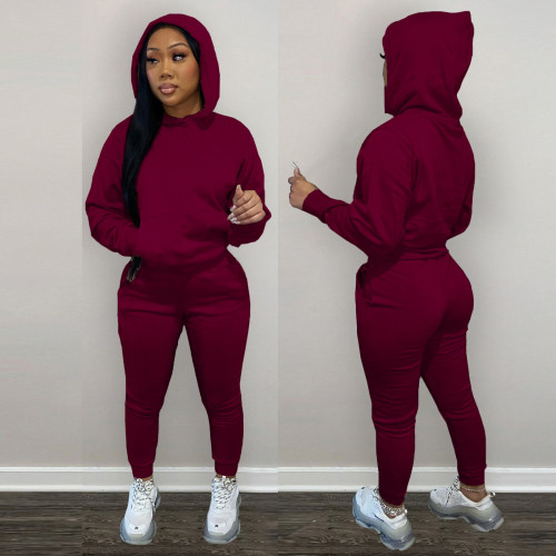 2021 autumn and winter women's solid color sweater sports suit