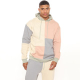 Tide brand men's stitching sweater casual hooded suit high street sports two-piece suit