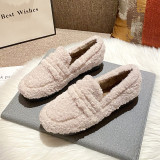 Winter net red wool shoes, lamb edamame and peas shoes plus velvet thick-soled cotton shoes, large size women's shoes 41-43