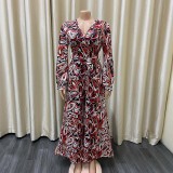 Autumn and winter fashion casual printed wide-leg long-sleeved jumpsuit