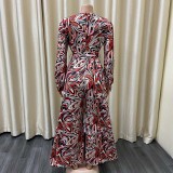 Autumn and winter fashion casual printed wide-leg long-sleeved jumpsuit