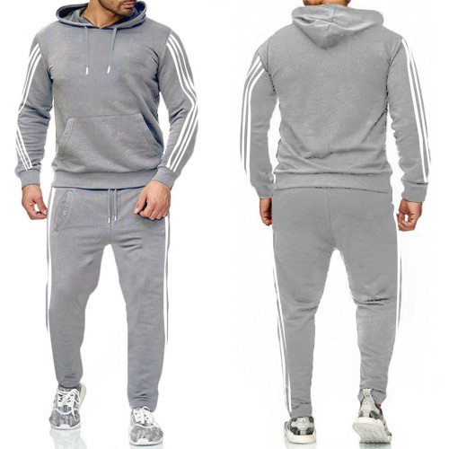 2021 autumn winter new men's leisure sports suit solid color light board Hoodie fashion running suit two-piece set